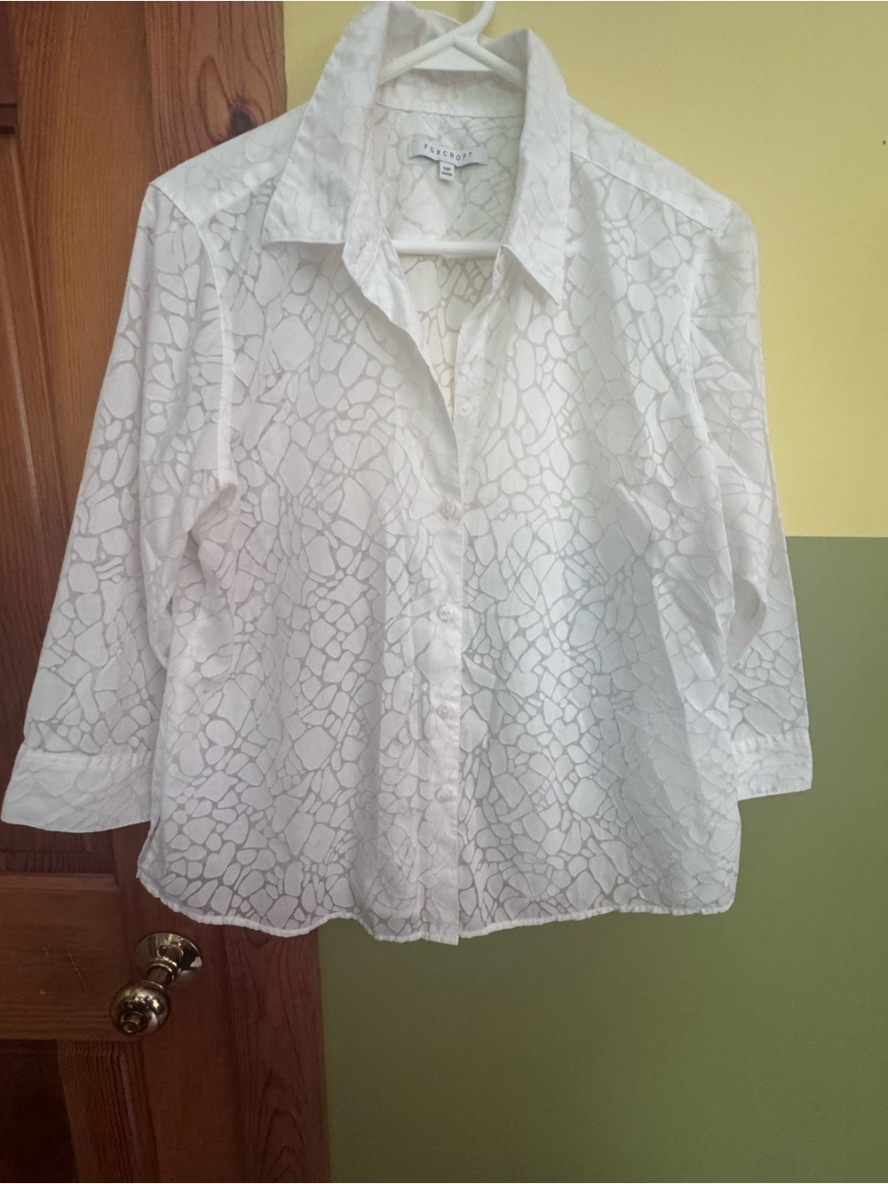 Foxcroft White Lace-Overlay Button Down Shirt